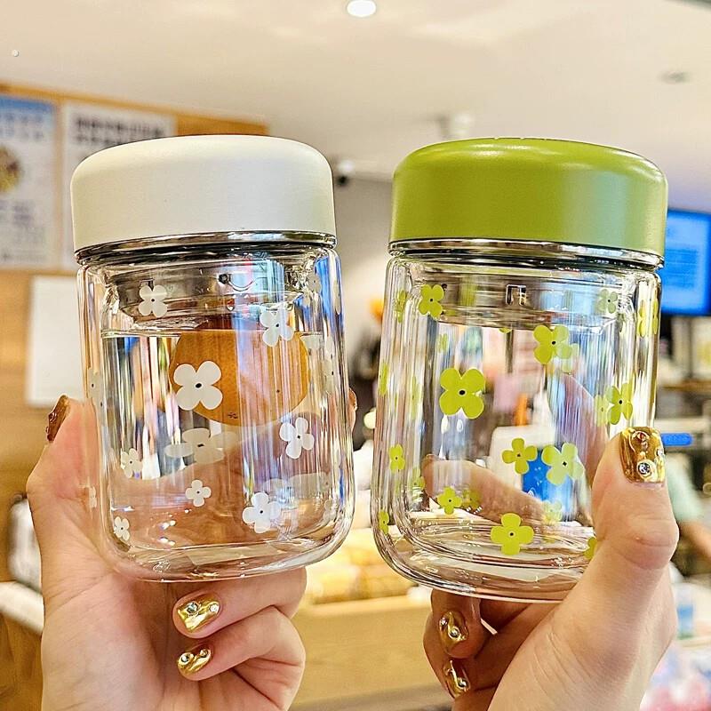 水杯2025新款高颜值双层高硼硅玻璃杯耐高温分离泡茶杯子小巧便携