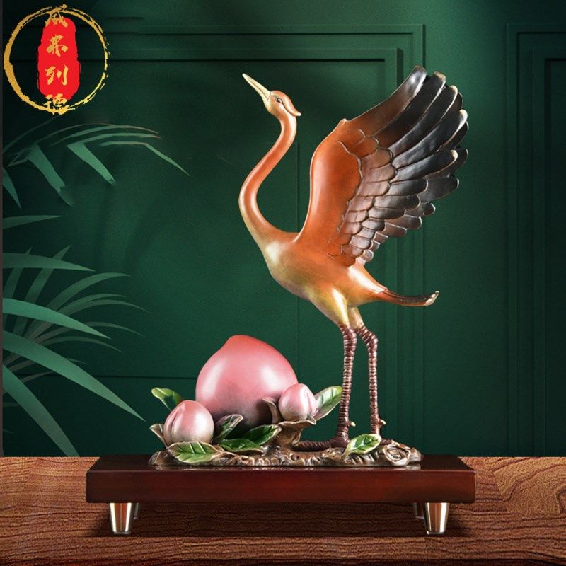 威弗列德松鹤延年仙鹤寿桃贺寿工艺品铜摆件家居饰品装饰乔迁礼品