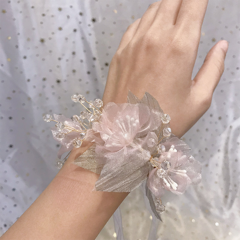 新娘水晶手腕花伴娘姐妹团手花环小清新韩式森系仙美结婚手绑花女