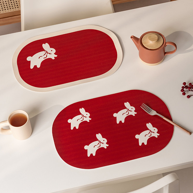 兔年餐垫高级感2023新年餐桌防水防油皮革碗垫吧台防滑杯垫隔热垫,居家布艺,餐垫,淘宝优惠券,粉丝福利购,淘宝优惠卷