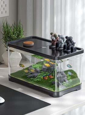 【40CM鱼缸】高透明PC塑料金鱼缸家用耐摔水族箱乌龟缸办公室鱼缸