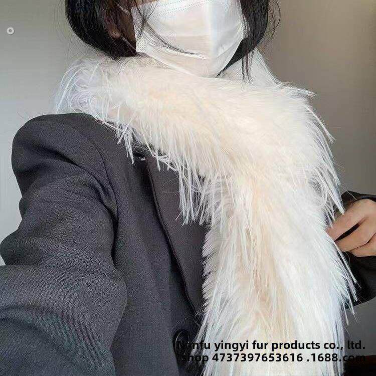 出口单~高级感拉满毛绒围巾女欧美气质纯色加厚保暖围脖皮草披肩