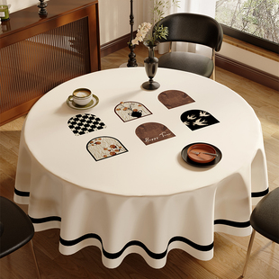 中古风高级感圆桌桌布防水防油免洗桌布圆形家用茶几布餐桌台布