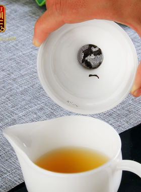 满玉纯白玉瓷公道杯茶漏套装带把加厚功夫茶水过滤漏斗分茶倒茶壶