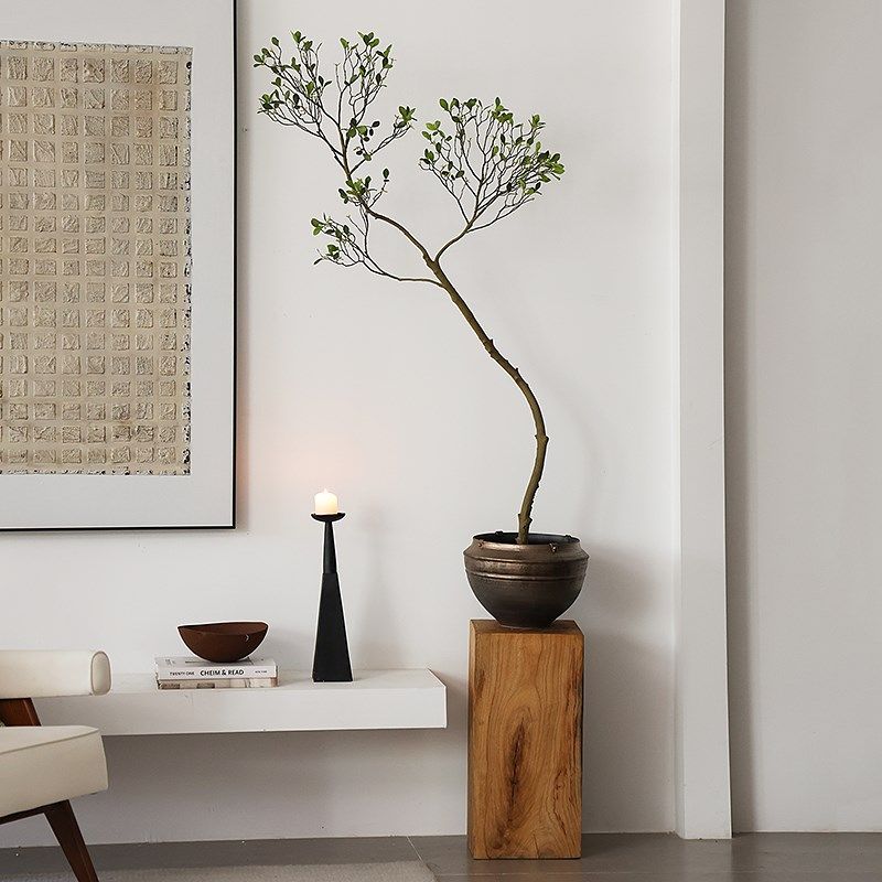 形上侘寂风照山白仿真绿植茶室客餐厅盆景锈色陶瓷花瓶客厅摆件,家居饰品,仿真植物盆景,淘宝优惠券,粉丝福利购,淘宝优惠卷