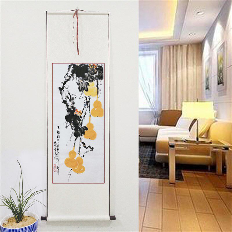 国画葫芦福禄图五福临门手绘真迹客厅装饰画写意花鸟画定制卷轴画