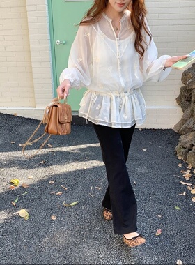 3th morning 早春新款 温柔风刺绣荷叶边长袖衬衫zy3850