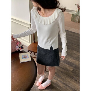 温柔风荷叶边小开叉针织衫 早春新款 打底ZY2659 Morning 3th