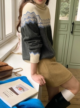 3th Morning 北欧奇境 费尔岛复古提花高领毛衣针织衫ZY2486