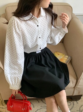 3th Morning 秋日乐谱 法式复古气质波点叠穿衬衫全棉ZY3390