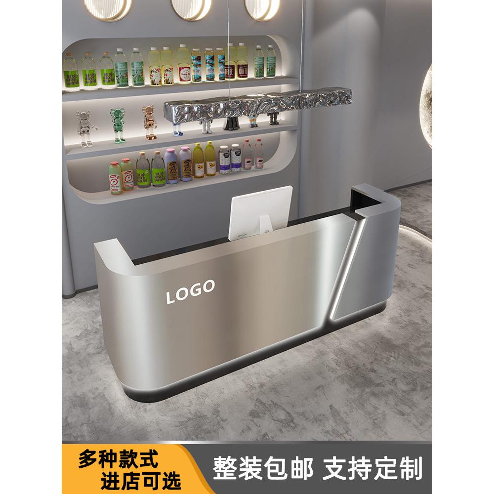 简约现代不锈钢吧美容院前台柜台公司接待台台服装店理发店收银台