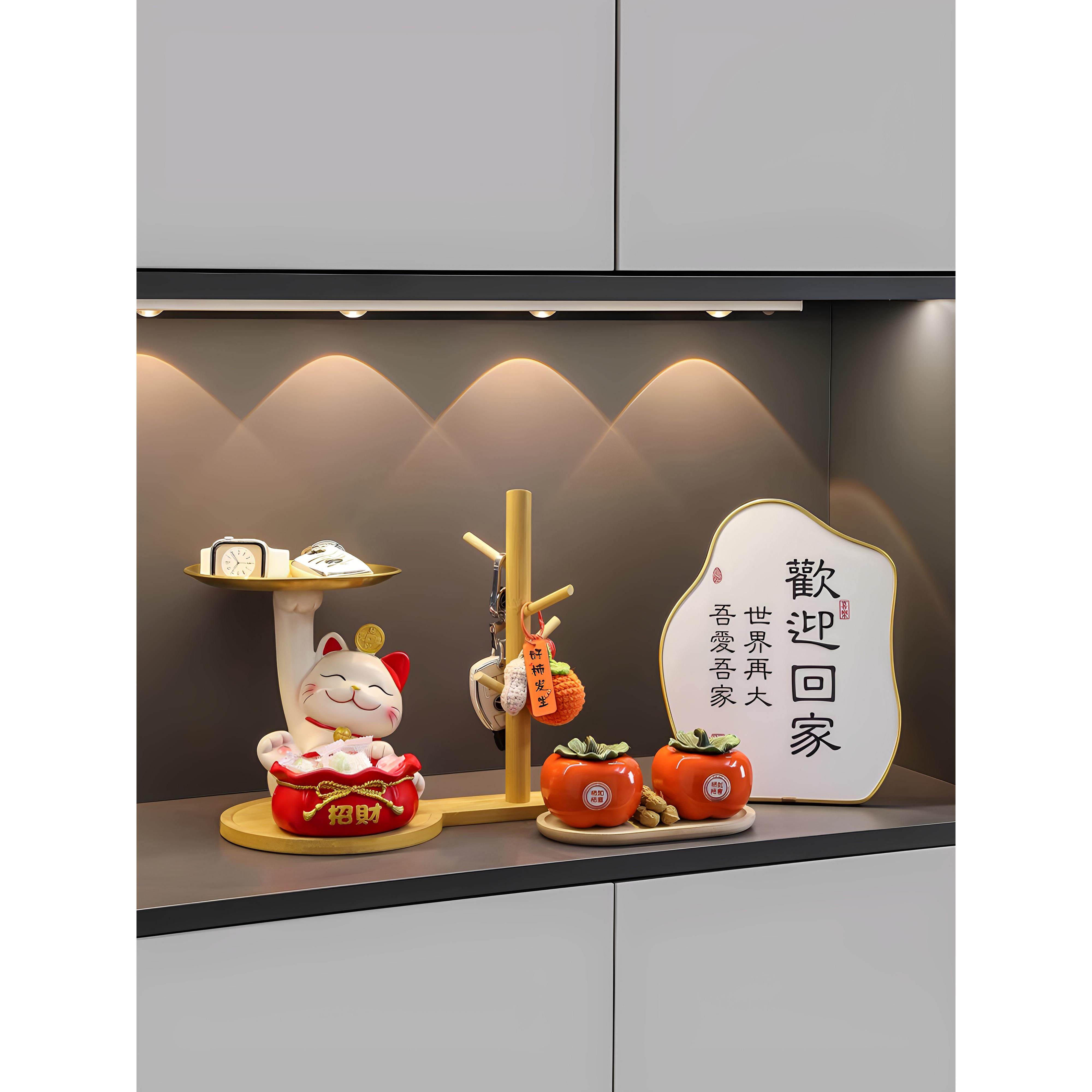 新的中国风幸运猫入口钥匙存储入口装饰品客厅门鞋柜家庭乔迁礼物