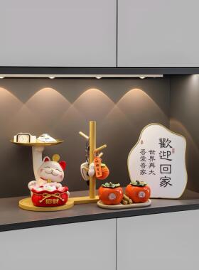 新的中国风幸运猫入口钥匙存储入口装饰品客厅门鞋柜家庭乔迁礼物