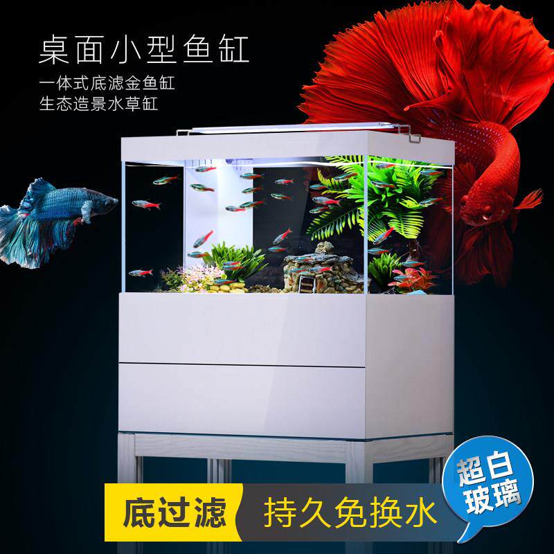 桌面鱼缸水族箱底滤超白玻璃生态一体客厅草缸中小型创定制免换水