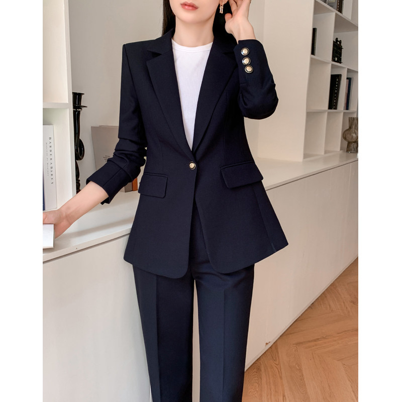 阔腿裤西装套装女高级感2024春秋新款小个子职业正装黑色休闲西服