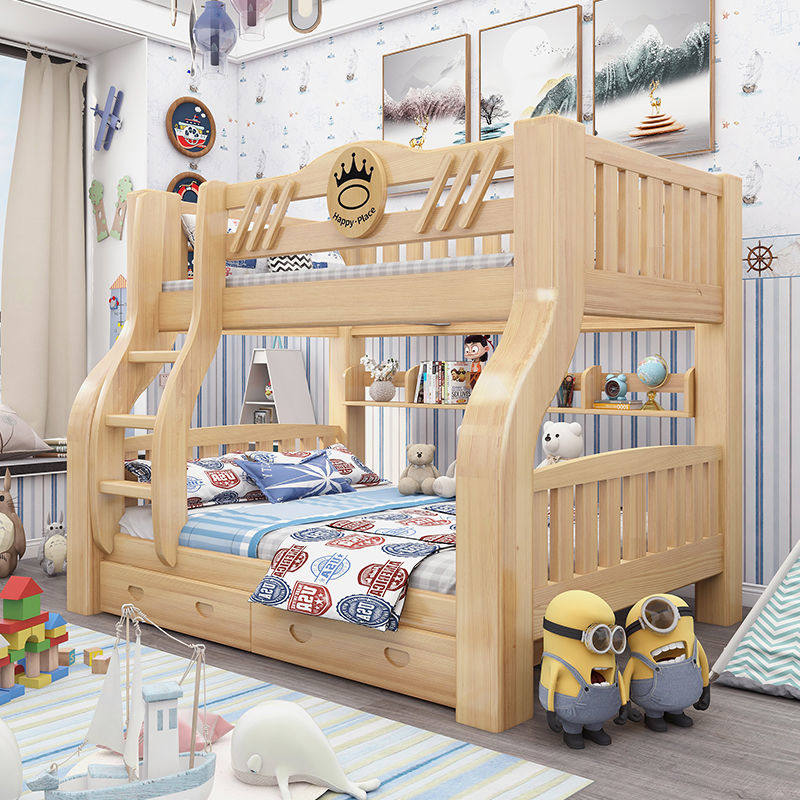 加粗款全实木双层床两层上下床成人高低床床上下铺P款咖色梯柜+书,住宅家具,高低/子母床,淘宝优惠券,粉丝福利购,淘宝优惠卷