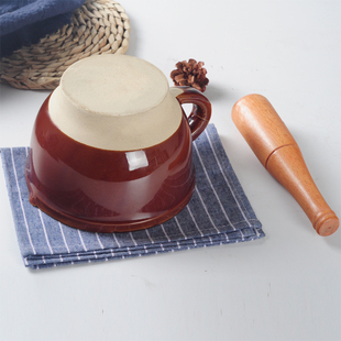 擂钵研磨器家用特大号钵捣蒜捣辣椒研磨中药钵榉木无漆木锤捣药钵