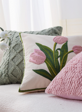 粉色少女心抱枕套沙发抱枕花朵靠枕女生床头飘窗抱枕套靠垫可拆洗