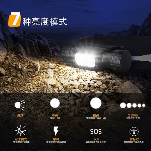 松美H05A防水头灯超亮白黄光头戴式夜钓鱼灯泛充电式超长续航超轻