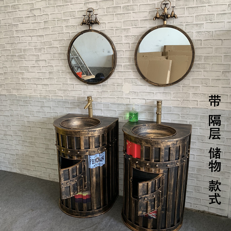 铁艺复古工业风洗手盆创意民宿洗手台酒店一体集装箱立柱式洗漱台