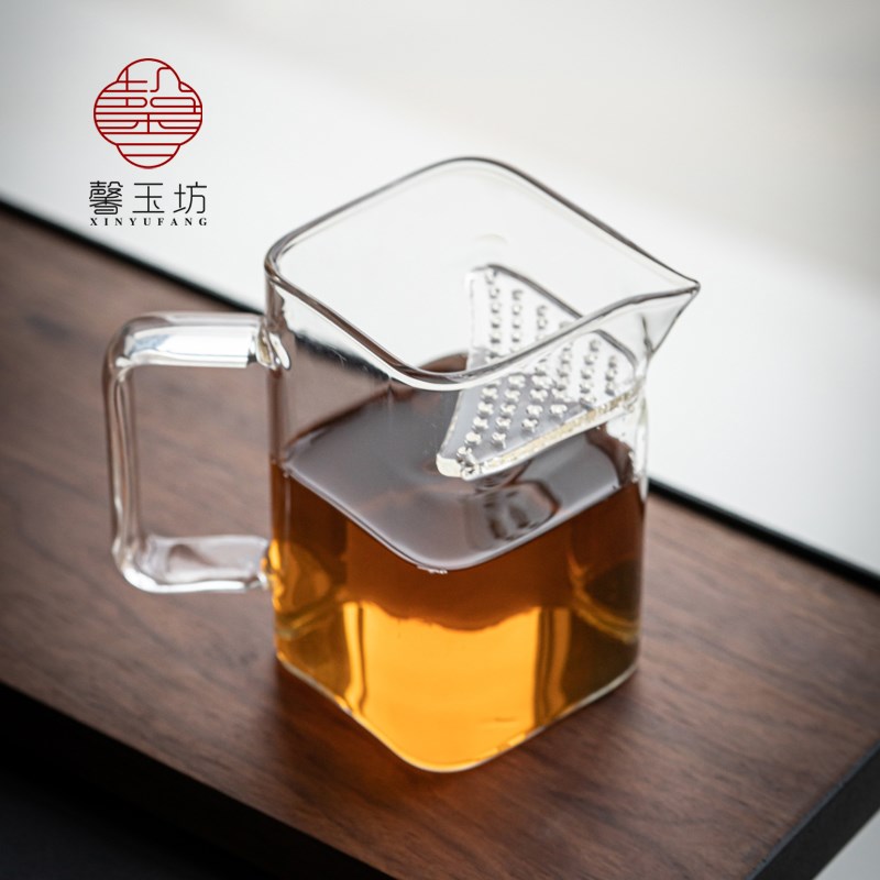 馨玉坊耐高温玻璃公杯方形月牙带过滤茶海家用茶具大号分茶器匀杯