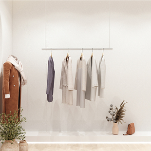 服装店展示架童装男女装吊顶悬挂衣架上墙吊架杆子可伸缩绳挂衣架