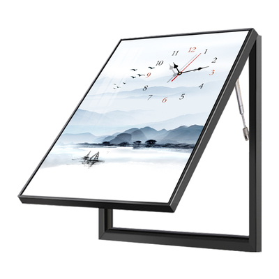 新中式竖版电表箱装饰画带钟表免打孔配电箱遮挡电闸盒画山水挂画