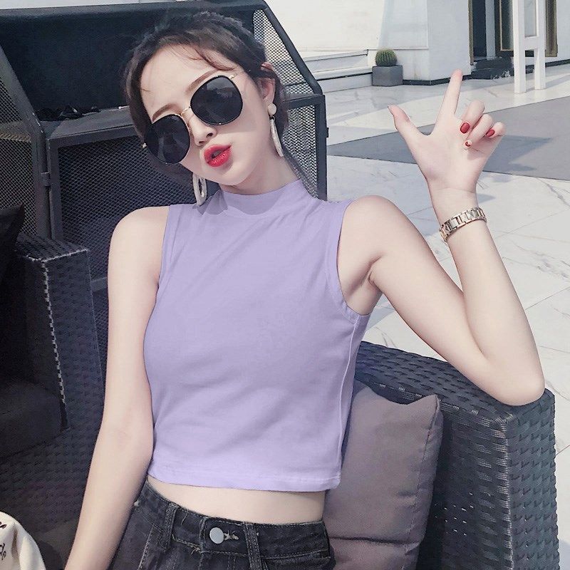 小半高领无袖背心女外穿砍袖纯棉打底衫中领内搭紧身短款露脐上衣,女装/女士精品,背心吊带,淘宝优惠券,粉丝福利购,淘宝优惠卷