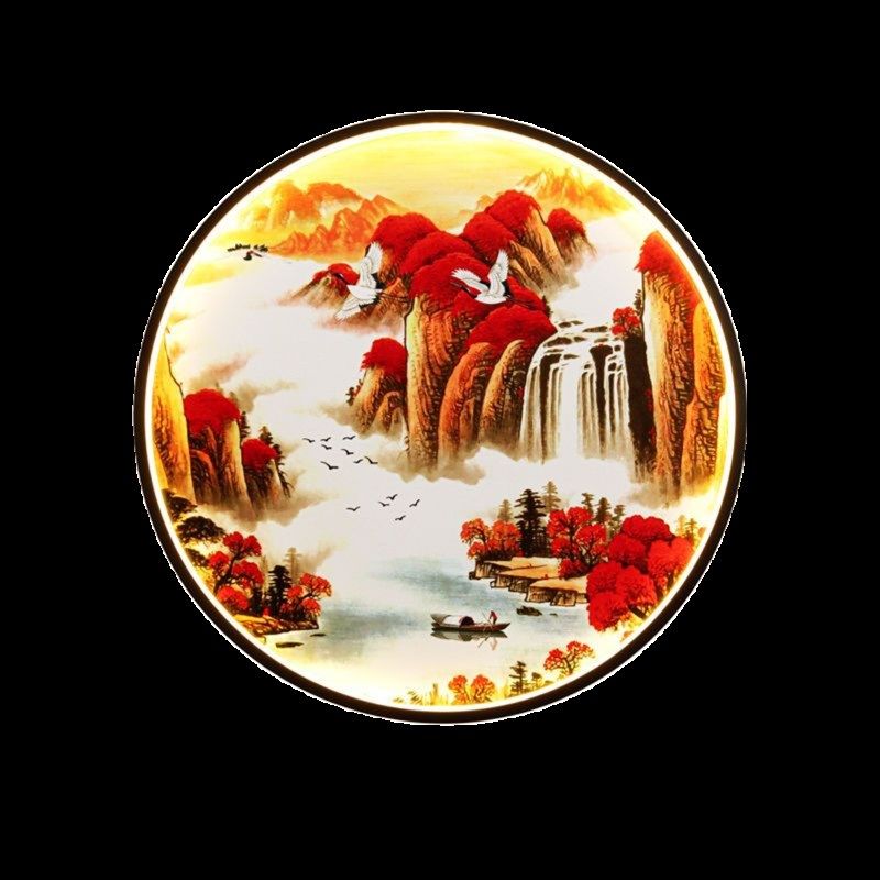 新中式圆形画灯壁灯led发光走廊玄关楼梯卧室沙发背景墙禅意壁画,家居饰品,氛围画/灯画,淘宝优惠券,粉丝福利购,淘宝优惠卷