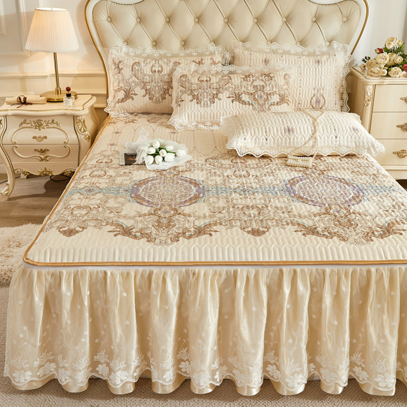 欧式夹棉冰丝凉席三件套床笠式床裙二合一可机洗高档空调软席夏季,床上用品,冰丝席,淘宝优惠券,粉丝福利购,淘宝优惠卷