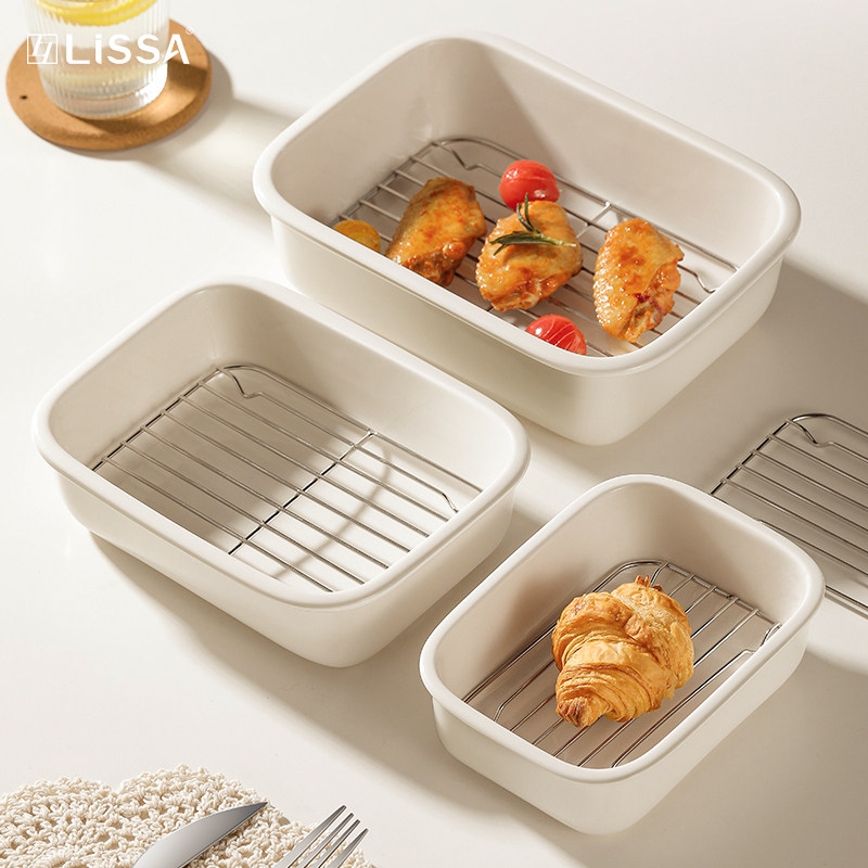 lissa 陶瓷烤盘微波炉烤箱专用芝士焗饭盘控油沥油盘家用备菜盘子