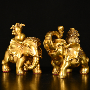 黄铜大象摆件一对吸水象铜象工艺品店铺客厅开业礼品