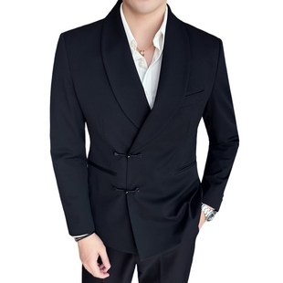 新中式盘扣西服男外套高级感中国风青果领结婚宴会西装礼服男上衣