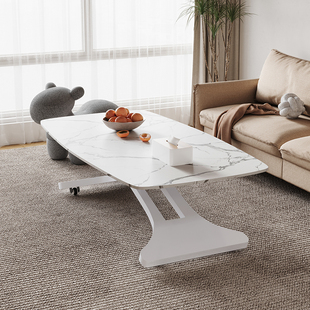 升降岩板茶几客厅家用2023新款小户型两用餐桌二合一高级感可移动