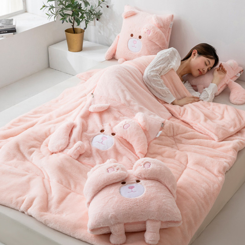 加绒加厚兔毛绒抱枕被子两用多功能车载办公室午休毯午睡可爱卡通,居家布艺,抱枕被,淘宝优惠券,粉丝福利购,淘宝优惠卷