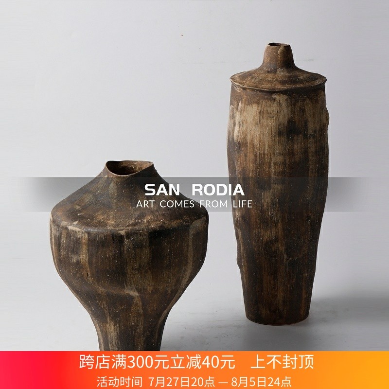 复古怀旧侘寂风中古异形陶瓷花瓶样板间民宿酒店客厅玄关插花器,家居饰品,花瓶,淘宝优惠券,粉丝福利购,淘宝优惠卷