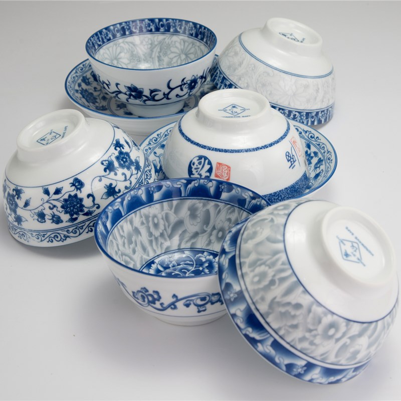 青花瓷10个套装家用4.5英寸米饭碗中式陶瓷饭碗小汤碗釉下彩餐具