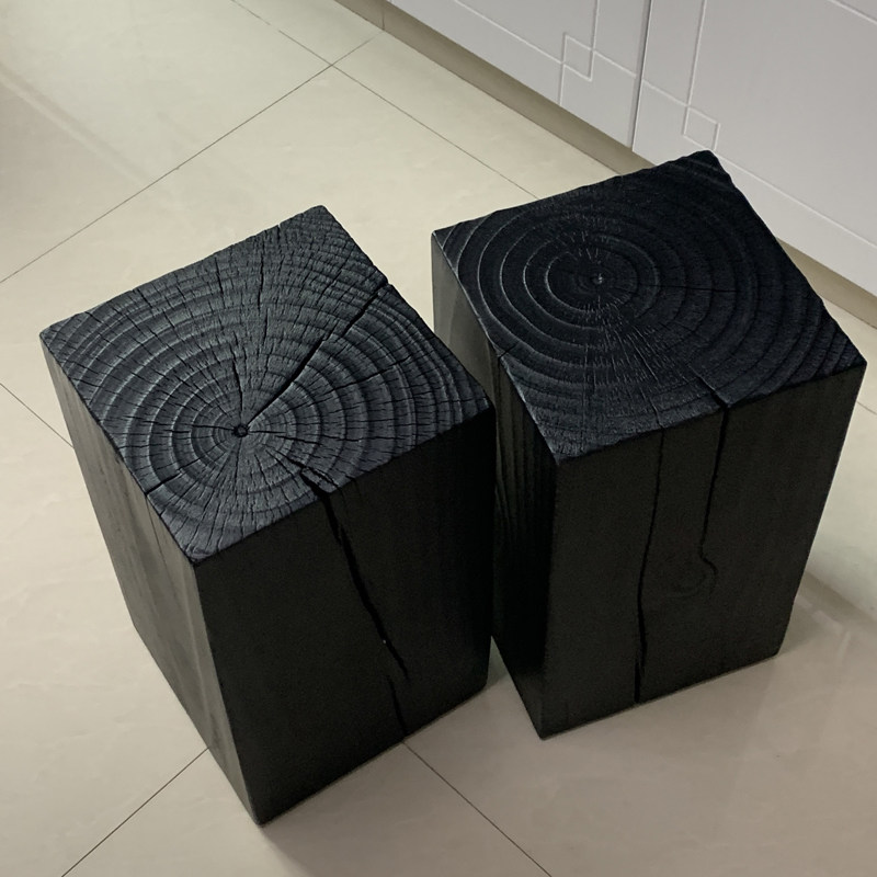 戏居侘寂风火烧碳化黑色原木墩子设计师树桩摆件矮凳子民宿家具