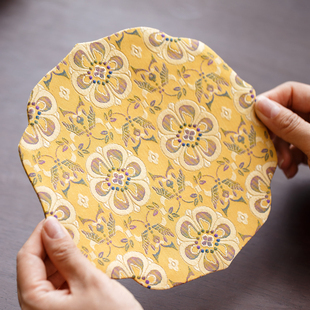 火火的茶室锦缎宝相花壶承茶席小号18*18