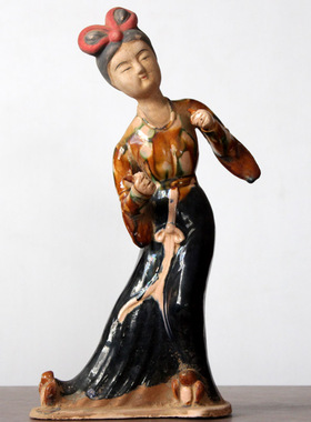 高超仿古唐三彩女乐俑仕女俑陶瓷摆件胖妮肥婆做旧陶俑古玩收藏品