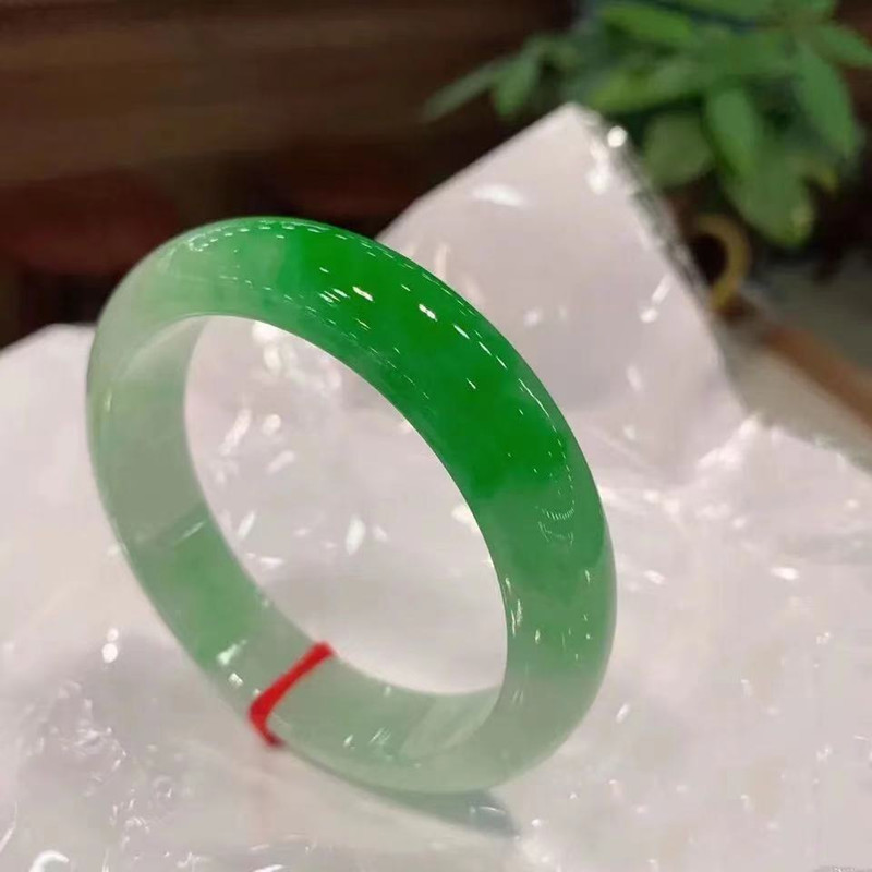 翡翠手镯缅甸冰糯种天然阳绿半山半水白绿贵妃女镯真玉平安玉镯子