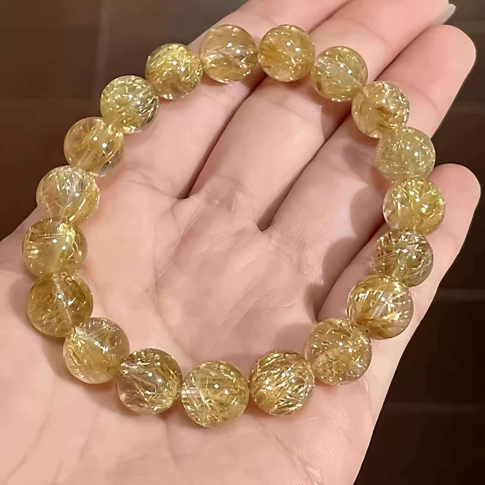 金发晶水晶手串招财转运男女款黄水晶珠子金钛晶金丝发晶手链