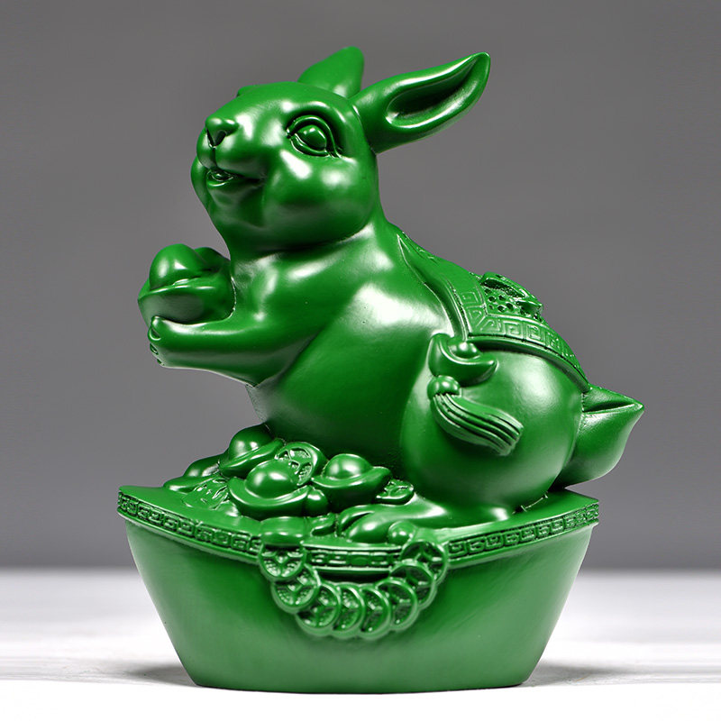 绿色木兔摆件生肖木头兔工艺品家居实木质雕刻桌面装饰品客厅摆设,家居饰品,装饰摆件,淘宝优惠券,粉丝福利购,淘宝优惠卷