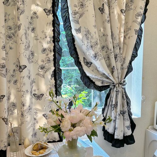 法式遮光赫本风复古印花加厚客厅卧室窗帘中古风半截隔断帘小窗帘