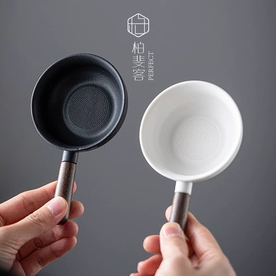 一体全瓷孔黑檀木茶漏茶滤带把手茶隔陶茶具配件茶叶过滤网泡茶器