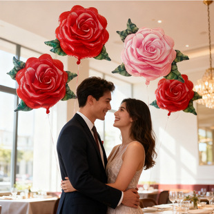 情人节油画玫瑰花气球 求婚订婚七夕母亲节生日派对装饰布置气球