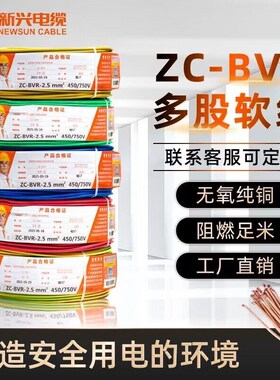 广州ZC-BV BVR 1.5 2.5 4 6 10平方家用国标铜芯阻燃电线
