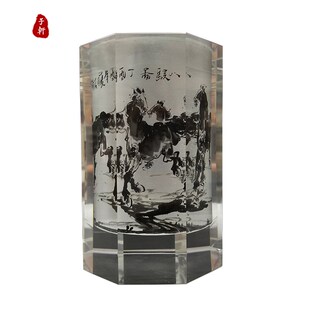 精品办公实用内画笔筒 创意礼品马到成功水晶摆件