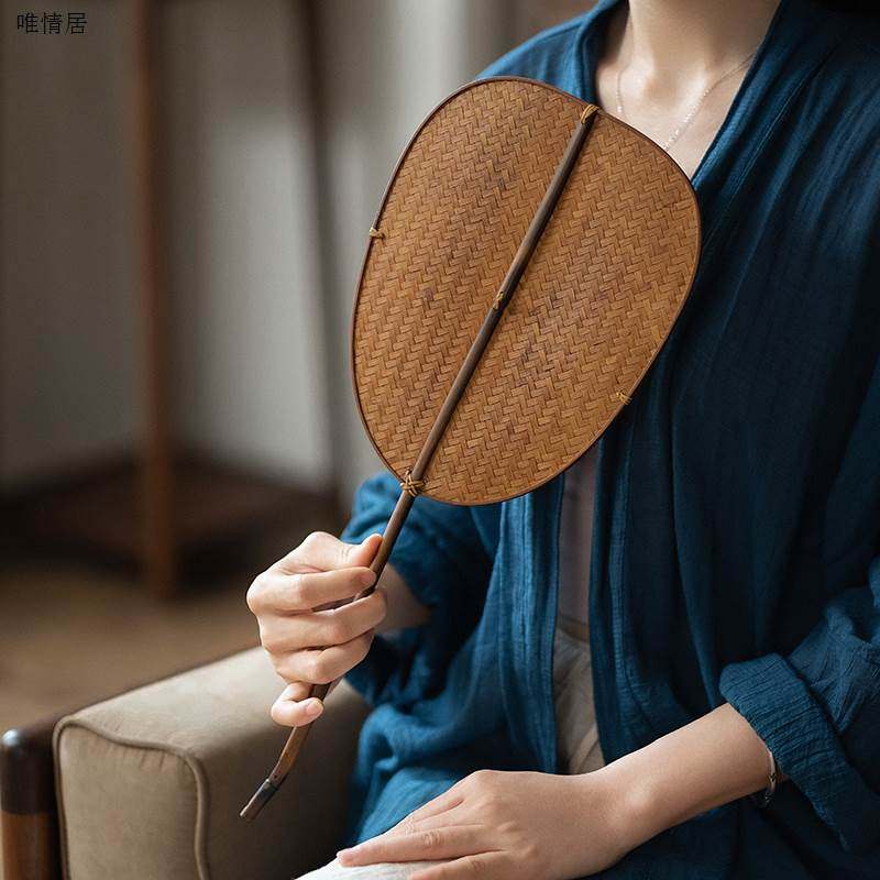 竹子大漆青篦扇 竹编文艺范团扇中式复古掌扇宋风夏季纳凉蒲扇