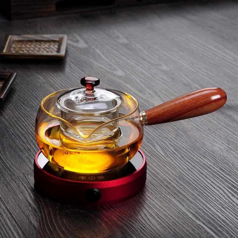 花茶侧把泡茶壶玻璃过滤花茶壶普洱茶具套装家用煮茶器木柄玻璃壶